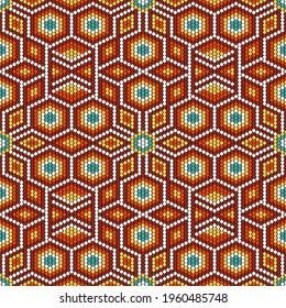 Tribal geometric ornament with Mexican Huichol art style. Native American beading. Ethnic seamless pattern.