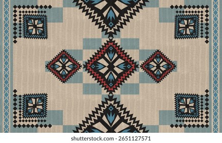 Tribal Geometric Pattern in Blue and Beige
Blue and beige geometric ethnic pattern inspired by native tribal art. Perfect for fashion or home decoration.
