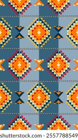 Tribal geometric pattern with bold orange accents. Tribal Aztec background inspired design for scarf kerchief shirt fabric tablecloth pillow carpet rug phones cases clothing textile print design.