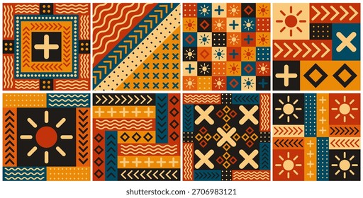Colección de patrón geométrico tribal con motivos étnicos Abstractas