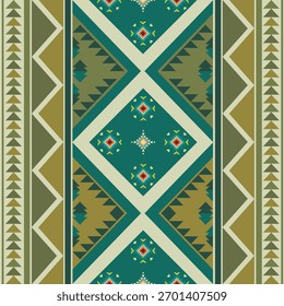 Patrón geométrico tribal en verde y oro | Diseño textil étnico
