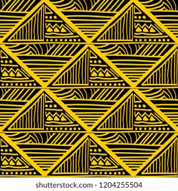 Tribal geometric pattern with seamless hand drawn ornament. Korean, egyptian, asian, indian, and aztec maya ancient style. Decorative patterns texture for print and fashion wrapping textile.