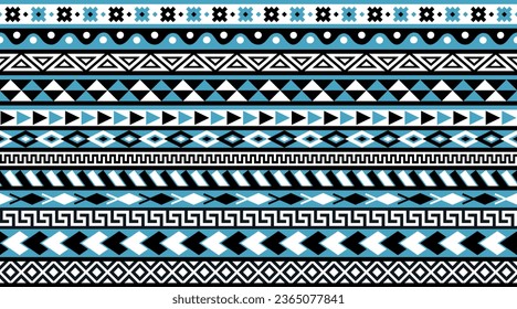 Tribal geometric pattern. Set of seamless vector ornaments with triangles and rhombus. Traditional ethnic decor for fabrics and covers. Color text dividers or borders in tribal style.