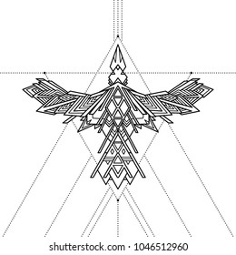 Tribal Geometric Raven Tattoo, Vector Illustration