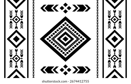 Tribal geometrische nahtlose Muster Aztec, Native American, Navajo, Southwestern Ethnic Stil schwarz-weiß Design für Stoffdruck
