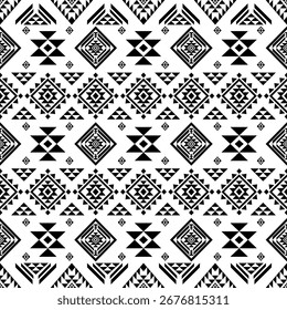 Patrón inconsútil geométrico tribal Azteca, nativo americano, Navajo, estilo étnico suroeste diseño blanco y negro para la impresión textil