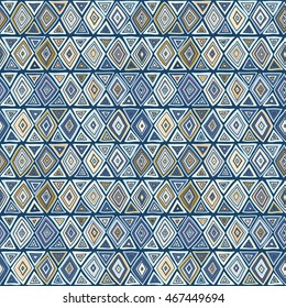 Tribal geometric seamless pattern in ethnic style, traditional motifs, decorative texture of bright colored shapes.