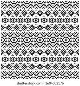 tribal geometric seamless pattern folklore ethnic design vector texture in black white color
