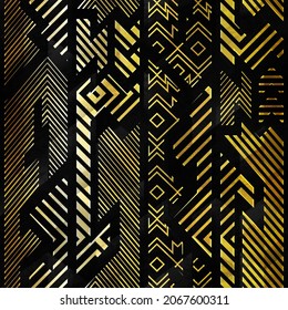 Tribal geometric seamless pattern with gold effect.