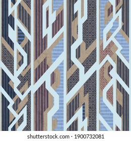 Tribal geometric seamless pattern with grunge effect.