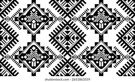 Tribal geometric textile pattern in black and white, ethnic, aztec, fabric, decorative, wall, wallpaper, wrapping paper, fabric, silk, scarf, pillow, book, backdrop and etc.