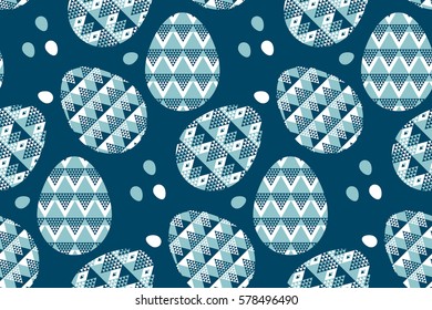 tribal geometry blue easter egg decoration seamless pattern. vector illustration of eggs motif for greetings, fabric, poster, wrapping paper. geometric style repeatable image 