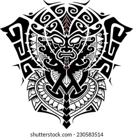 Tribal God Mask with Alpha and Omega symbol vector illustration