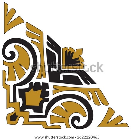 Tribal golden corner frame design, vintage pattern corner