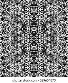 Tribal grunge ornamental seamless pattern. black and white. monochrome