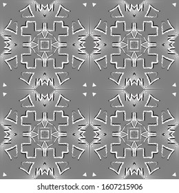 Tribal halftone geometric 3d vector seamless pattern. Dotted abstract textured background. Repeat  backdrop with doodle grunge chalk hand drawn zigzag lines, circles, dots. Surface half tone ornament.