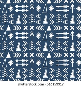 Tribal hand drawn background. Aztec abstract geometric art print. Geometric, ethnic seamless pattern. Vector illustration
