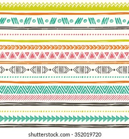 Tribal hand drawn background, ethic doodle pattern. Geometric borders. Hand drawn abstract backdrop. Wallpaper for pattern fills, web page