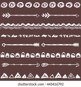 Tribal hand drawn background, ethic doodle pattern. Geometric borders.