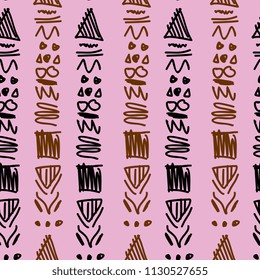 Tribal hand drawn boho vertical seamless pattern