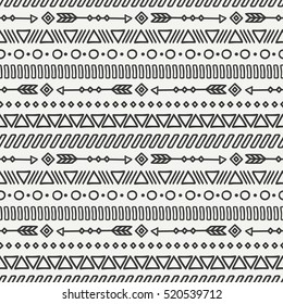 Tribal hand drawn line geometric mexican ethnic seamless pattern. Border. Wrapping paper. Print. Doodles. Vintage tiling. Handmade native vector illustration. Aztec background. Texture. Style 