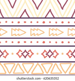 Tribal hand drawn line geometric mexican ethnic seamless pattern. Border. Wrapping paper. Doodles. Vintage tiling. Handmade native vector illustration. Aztec background. Ink graphic texture