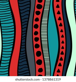 Tribal hand drawn seamless pattern stripes colorful abstract modern art trendy design