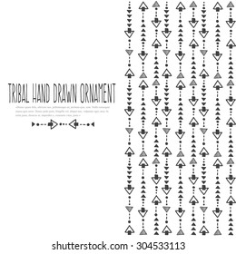 Tribal hand-drawn cardGeometrical Ethnic Print Ornament, Aztec stile isolated on white background. Vector