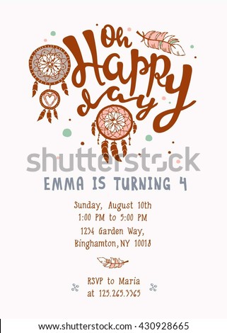 tribal happy birthday invitation template dreamcatchers stock vector happy birthday invitations templates