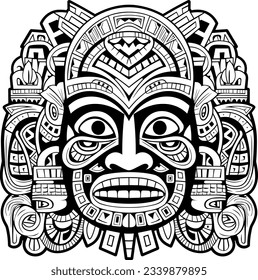 Tribal hawaii totem african traditional wooden mask. hawaii mask exotic, african face wooden sculpture of illustration
