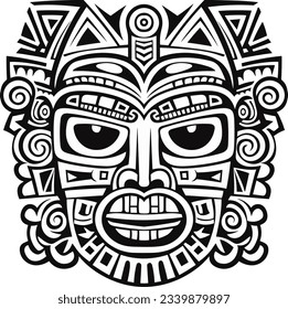Tribal hawaii totem african traditional wooden mask. hawaii mask exotic, african face wooden sculpture of illustration
