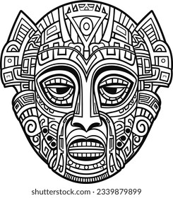 Tribal hawaii totem african traditional wooden mask. hawaii mask exotic, african face wooden sculpture of illustration