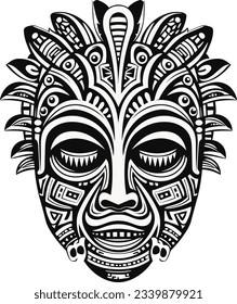 Tribal hawaii totem african traditional wooden mask. hawaii mask exotic, african face wooden sculpture of illustration