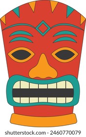 Tribal Hawaii Totem African Traditional. Ethnic Tiki Mask Illustration. Isolated on White Background.