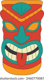 Tribal Hawaii Totem African Traditional. Ethnic Tiki Mask Illustration. Isolated on White Background.
