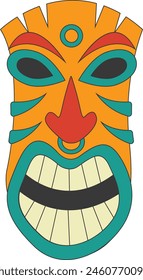 Tribal Hawaii Totem African Traditional. Ethnic Tiki Mask Illustration. Isolated on White Background.