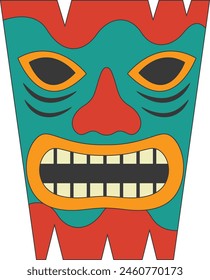 Tribal Hawaii Totem African Traditional. Ethnic Tiki Mask Illustration. Isolated on White Background.