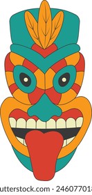 Tribal Hawaii Totem African Traditional. Ethnic Tiki Mask Illustration. Isolated on White Background.