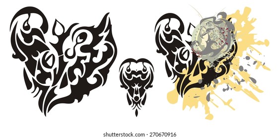 Tribal heart and heart splashes with the eagle head