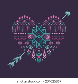 Tribal Heart - Vintage Aztec Background - hand drawn in vector