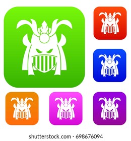 Tribal helmet set icon in different colors isolated vector illustration. Premium collection