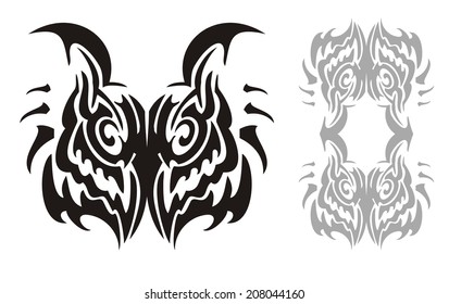 Tribal horned owl head and owl frame