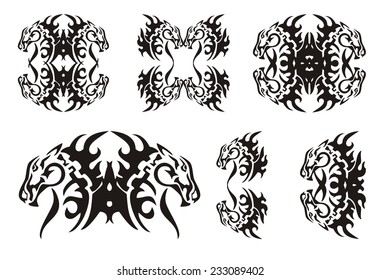 Tribal horse elements. Black on the white 