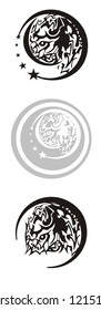 Tribal horse symbols in a circle. Three ethnic silhouettes of the monster horse head in a circle - decorative symbols, similar to an emblem for your design