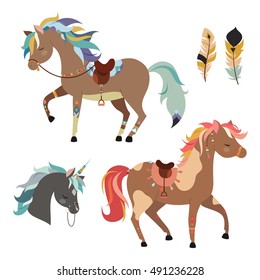 Tribal horses clipart. Vector illustration isolated on white background.