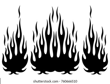 Tribal hotrod muscle car silhouette flame kit for car hoods and sides. Can be used as decals and tattoos too.
