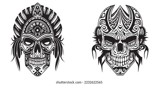 Tribal Human Skull Tattoo Design, Human Skull Tribal Vector Graphic Design Illustration
