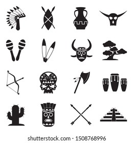 Tribal Icons. Black Flat Design. Vector Illustration.