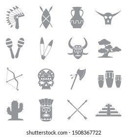 Tribal Icons. Gray Flat Design. Vector Illustration.