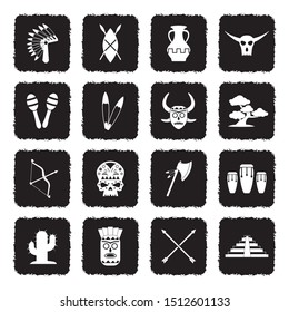 Tribal Icons. Grunge Black Flat Design. Vector Illustration.
